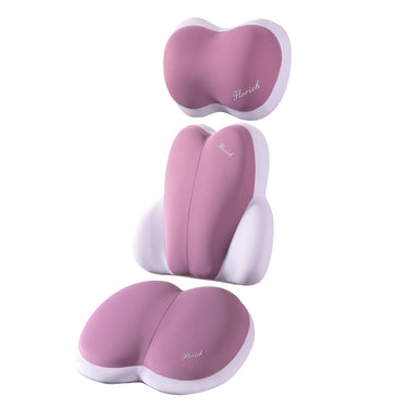 Florich FL006 Yoga Fabric & Memory Foam Car Seat Cushion Set - 3-in-1 Ergonomic Lumbar Support & Headrest