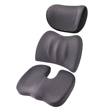 Florich FLCLP Yoga Fabric & Memory Foam Car Seat Cushion Set - 3-in-1 Ergonomic Lumbar Support & Pillow