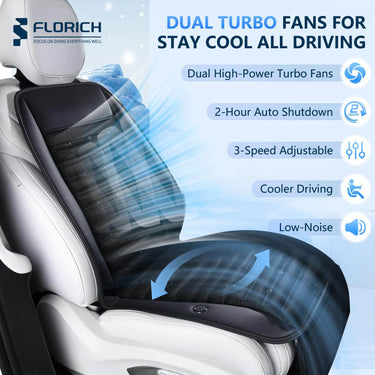 Florich TitanFreeze 2 Turbo Fans Cooling Car Seat Cover - Universal Fit 3-Speed Quiet Ventilated Cushion for Summer Driving(12V/24V)